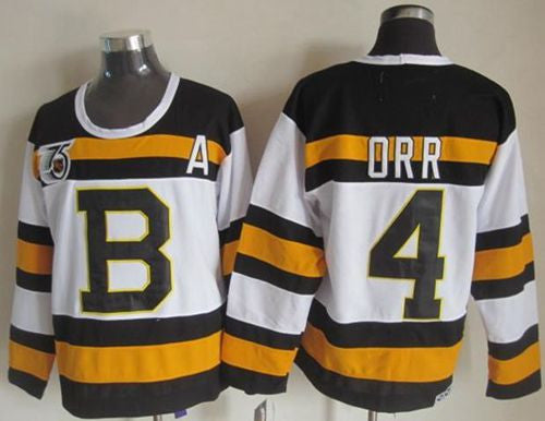 Bruins #4 Bobby Orr White CCM Throwback 75TH Stitched Hockey Jersey