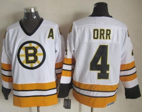 Bruins #4 Bobby Orr White/Yellow CCM Throwback Stitched Hockey Jersey