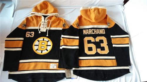 Bruins #63 Brad Marchand Black Sawyer Hooded Sweatshirt Stitched Hockey Jersey