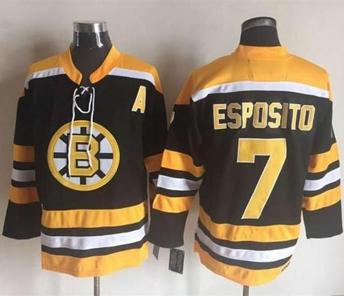 Bruins #7 Phil Esposito Black/Yellow CCM Throwback New Stitched Hockey Jersey