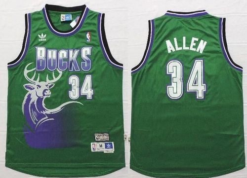 Bucks #34 Ray Allen Green Throwback New Stitched Basketball Jersey