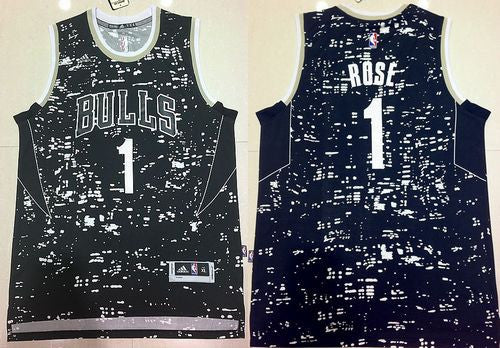 Bulls #1 Derrick Rose Black City Light Stitched Basketball Jersey