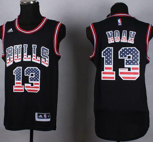 Bulls #13 Joakim Noah Black USA Flag Fashion Stitched Basketball Jersey