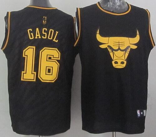 Bulls #16 Pau Gasol Black Precious Metals Fashion Stitched Basketball Jersey