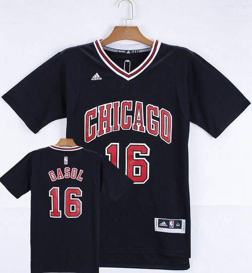 Bulls #16 Pau Gasol Black Short Sleeve Stitched Basketball Jersey