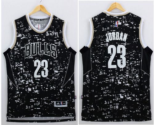 Bulls #23 Michael Jordan Black City Light Stitched Basketball Jersey