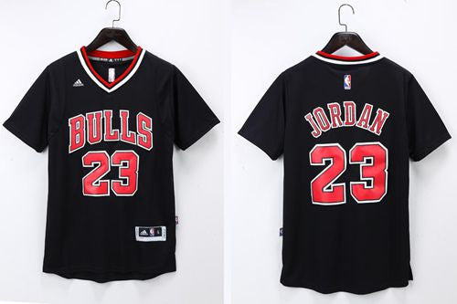 Bulls #23 Michael Jordan Black Short Sleeve Stitched Basketball Jersey