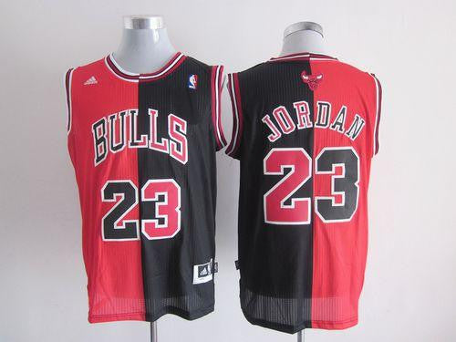 Bulls #23 Michael Jordan Black/Red Split Fashion Stitched Basketball Jersey