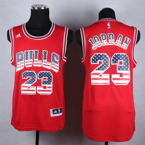 Bulls #23 Michael Jordan Red USA Flag Fashion Stitched Basketball Jersey