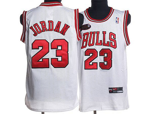 Bulls #23 Michael Jordan Stitched White Champion Patch Basketball Jersey