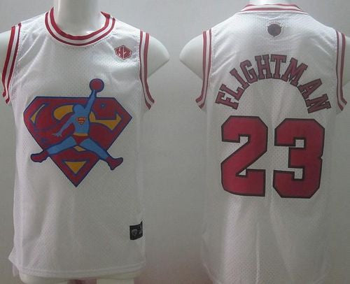 Bulls #23 Michael Jordan White Flightman Stitched Basketball Jersey