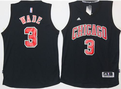 Bulls #3 Dwyane Wade Black Fashion Stitched Basketball Jersey