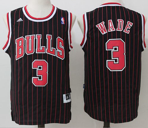 Bulls #3 Dwyane Wade Black (Red ) Throwback Stitched Basketball Jersey