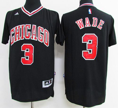 Bulls #3 Dwyane Wade Black Short Sleeve Stitched Basketball Jersey