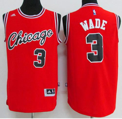 Bulls #3 Dwyane Wade Red Crabbed Typeface Throwback Stitched Basketball Jersey