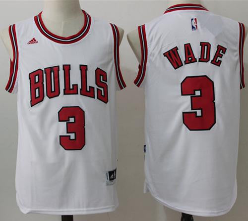 Bulls #3 Dwyane Wade White Stitched Basketball Jersey