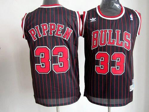 Bulls #33 Scottie Pippen Black With Red Throwback Stitched Basketball Jersey