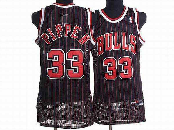 Bulls #33 Scottie Pippen Stitched Black Red Basketball Jersey