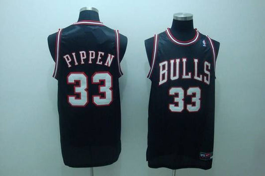 Bulls #33 Scottie Pippen Stitched Black White Number Basketball Jersey