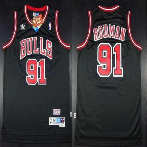 Bulls #91 Dennis Rodman Black Throwback Stitched Basketball Jersey