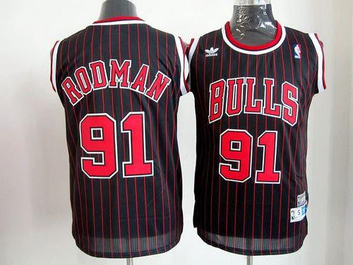 Bulls #91 Dennis Rodman Black With Red Throwback Stitched Basketball Jersey