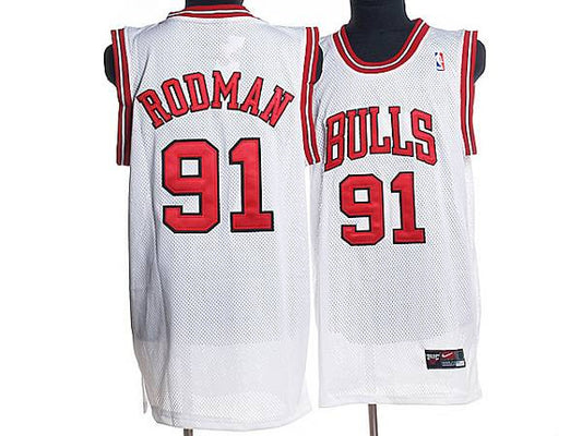 Bulls #91 Dennis Rodman Stitched White Basketball Jersey