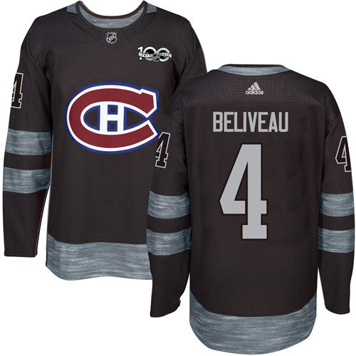 Canadiens #4 Jean Beliveau Black 1917-2017 100th Anniversary Stitched Hockey Jersey