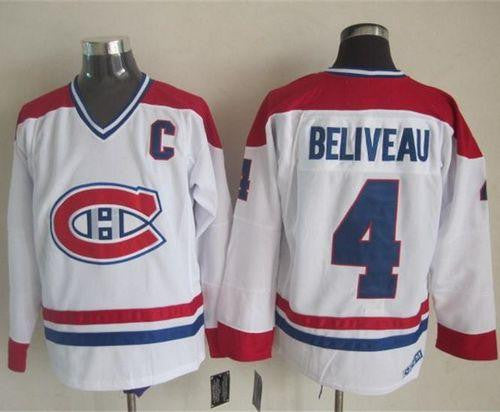 Canadiens #4 Jean Beliveau White CH-CCM Throwback Stitched Hockey Jersey