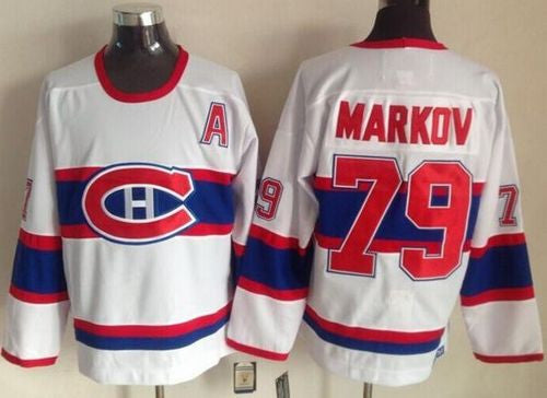 Canadiens #79 Andrei Markov White CCM Throwback Stitched Hockey Jersey