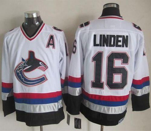 Canucks #16 Trevor Linden White/Black CCM Throwback Stitched Hockey Jersey