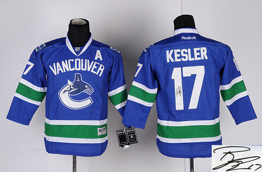 Canucks 17 Kesler Blue Signature Edition Youth Hockey Jerseys