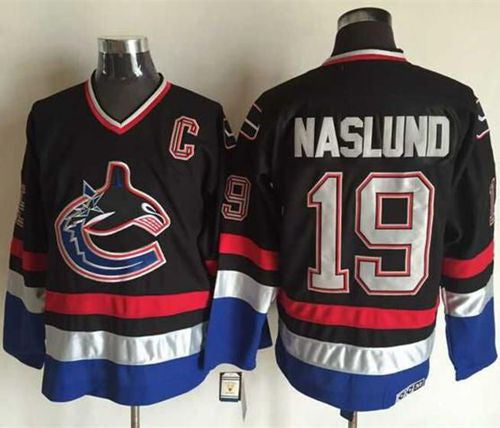 Canucks #19 Markus Naslund Black/Blue CCM Throwback Stitched Hockey Jersey