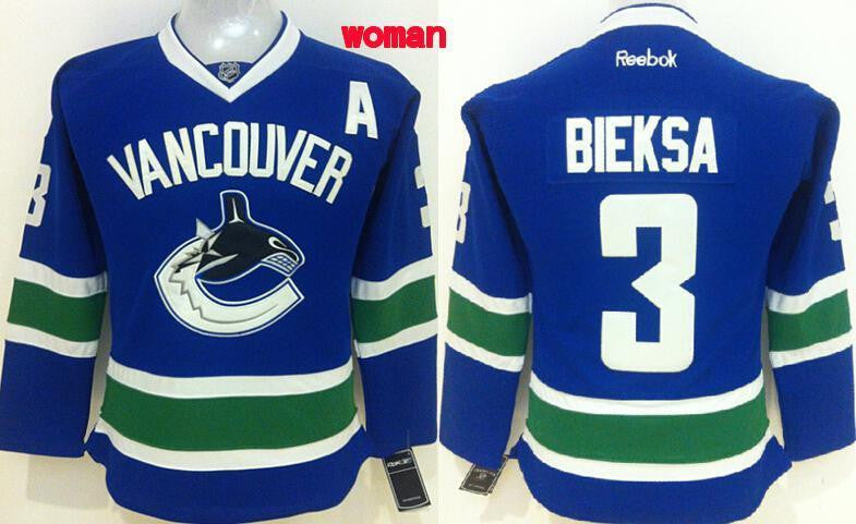 Canucks 3 Bieksa Blue Women Hockey Jersey