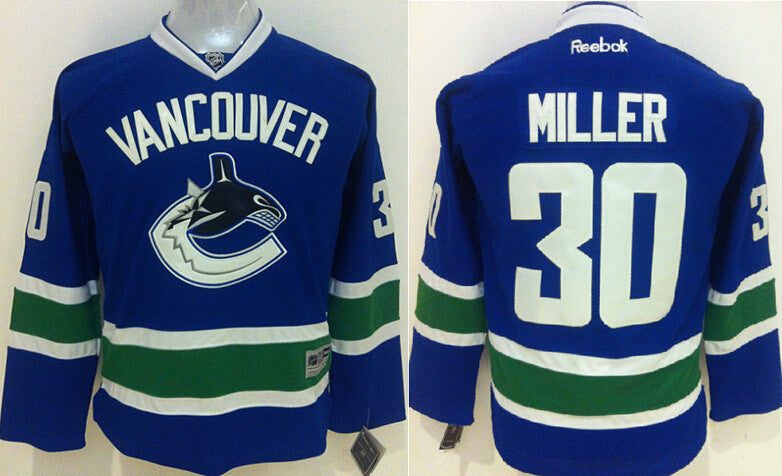 Canucks 30 Miller Blue Youth Hockey Jersey