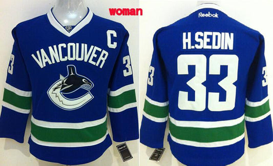 Canucks 33 H.Sedin Blue Women Reebok Hockey Jersey