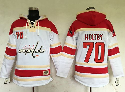 Capitals #70 Braden Holtby White Sawyer Hooded Sweatshirt Stitched Hockey Jersey