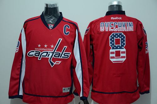 Capitals #8 Alex Ovechkin Red USA Flag Fashion Stitched Hockey Jersey