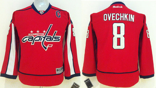 Capitals 8 Alexander Ovechkin Red Youth Reebok Hockey Jersey