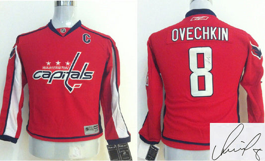 Capitals 8 Ovechkin Red Signature Edition Youth Hockey Jerseys