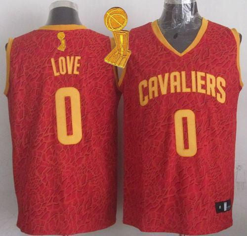 Cavaliers #0 Kevin Love Red Crazy Light The Champions Patch Stitched Basketball Jersey