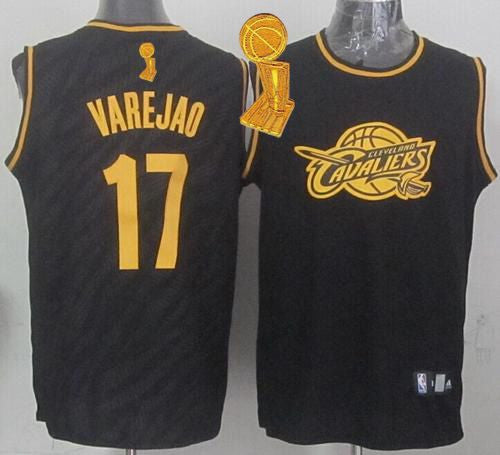 Cavaliers #17 Anderson Varejao Black Precious Metals Fashion The Champions Patch Stitched Basketball Jersey