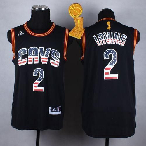 Cavaliers #2 Kyrie Irving Black USA Flag Fashion The Champions Patch Stitched Basketball Jersey