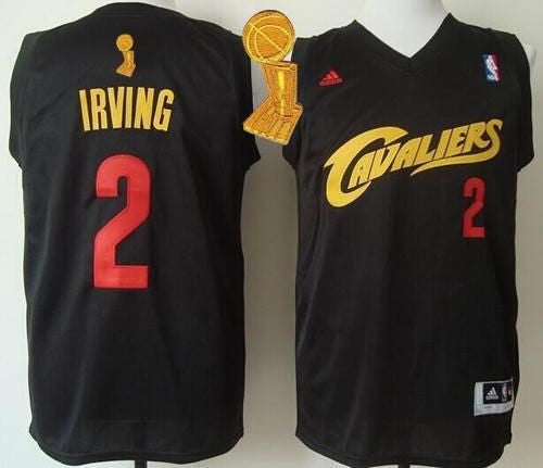 Cavaliers #2 Kyrie Irving Black(Red No.) Fashion The Champions Patch Stitched Basketball Jersey