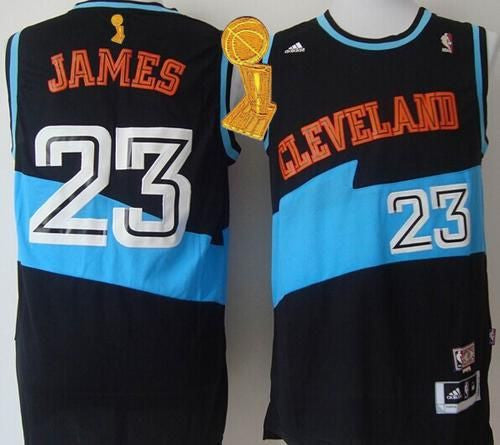 Cavaliers #23 LeBron James Black ABA Hardwood Classic The Champions Patch Stitched Basketball Jersey