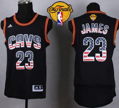 Cavaliers #23 LeBron James Black USA Flag Fashion The Finals Patch Stitched Basketball Jersey