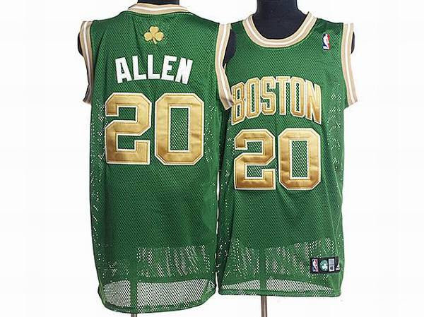 Celtics #20 Ray Allen Stitched Green Gold Number Basketball Jersey