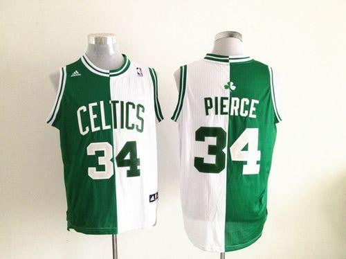 Celtics #34 Paul Pierce Green/White Split Fashion Embroidered Basketball Jersey