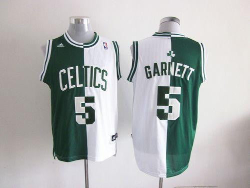 Celtics #5 Kevin Garnett Green/White Split Fashion Embroidered Basketball Jersey