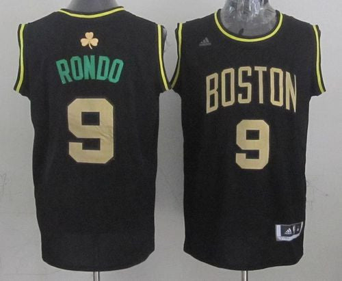 Celtics #9 Rajon Rondo Black(Gold NO.) Stitched Basketball Jersey