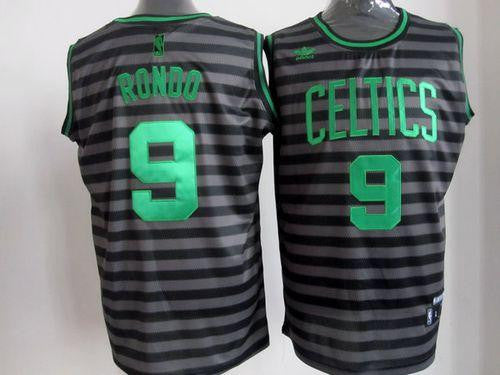 Celtics #9 Rajon Rondo Black/Grey Groove Embroidered Basketball Jersey